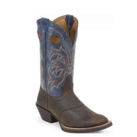 Justin Men's Stampede Brown & Dusty Blue Western Boot