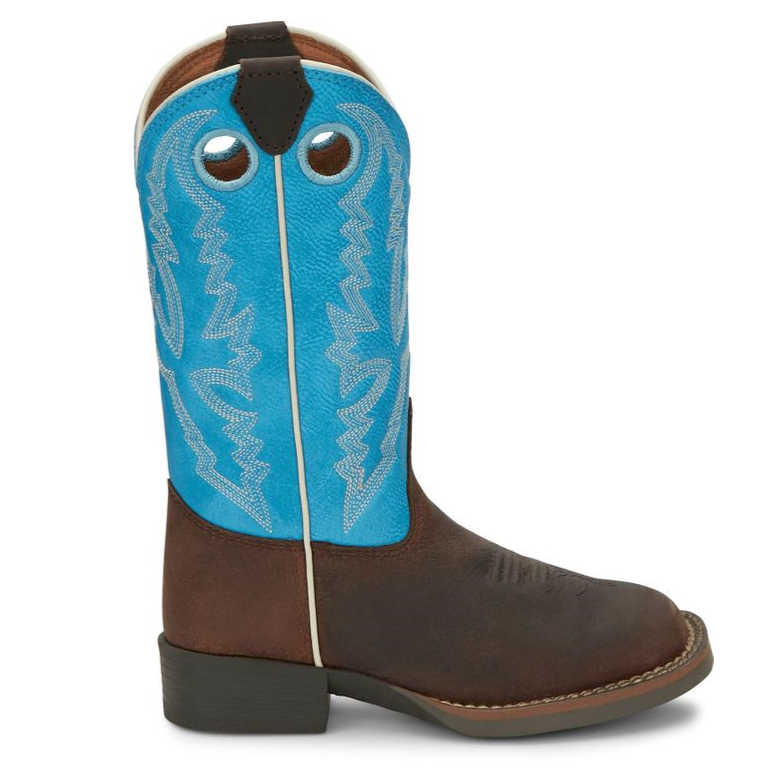 Justin Chocolate Brown Buffalo Kids Western Boot