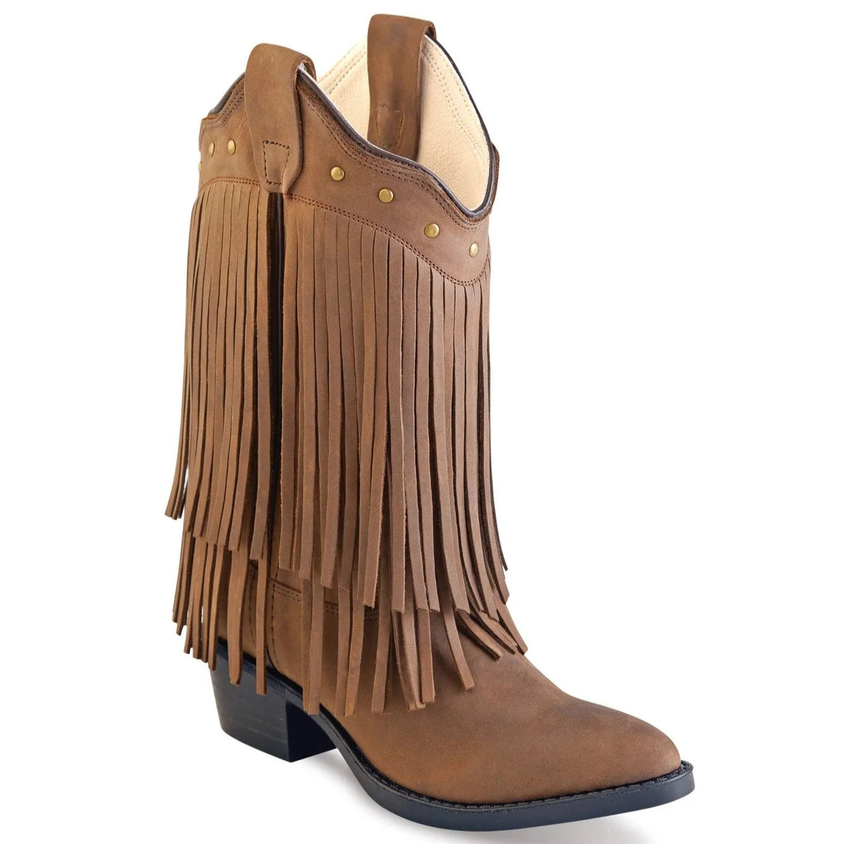 Old West Girls Nubuck Corona Calf Leather Fringe Boot