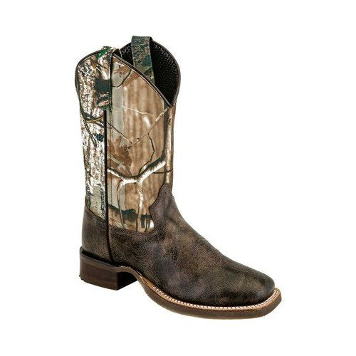 Old West Boys Camo/Brown Leather Hunter Cowboy Boot