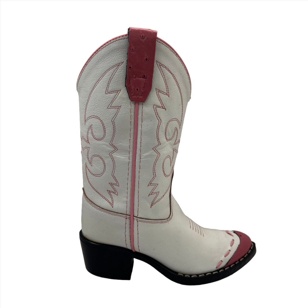 Old West White With Pink J Toe Boot