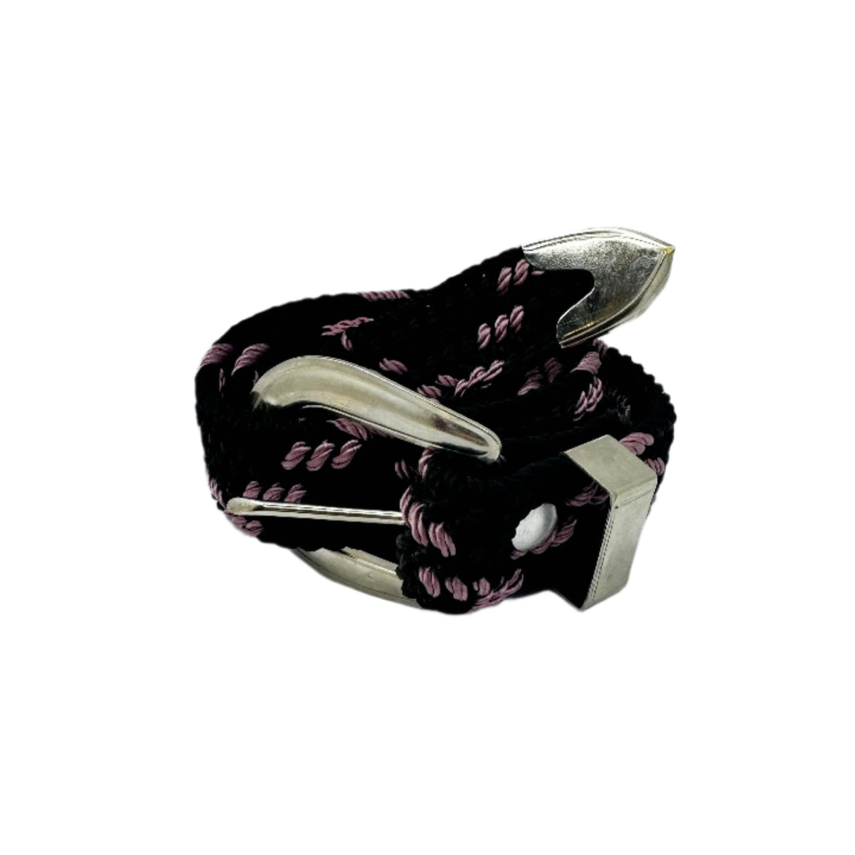 Lady's Thin Black/Rose Braided Belt