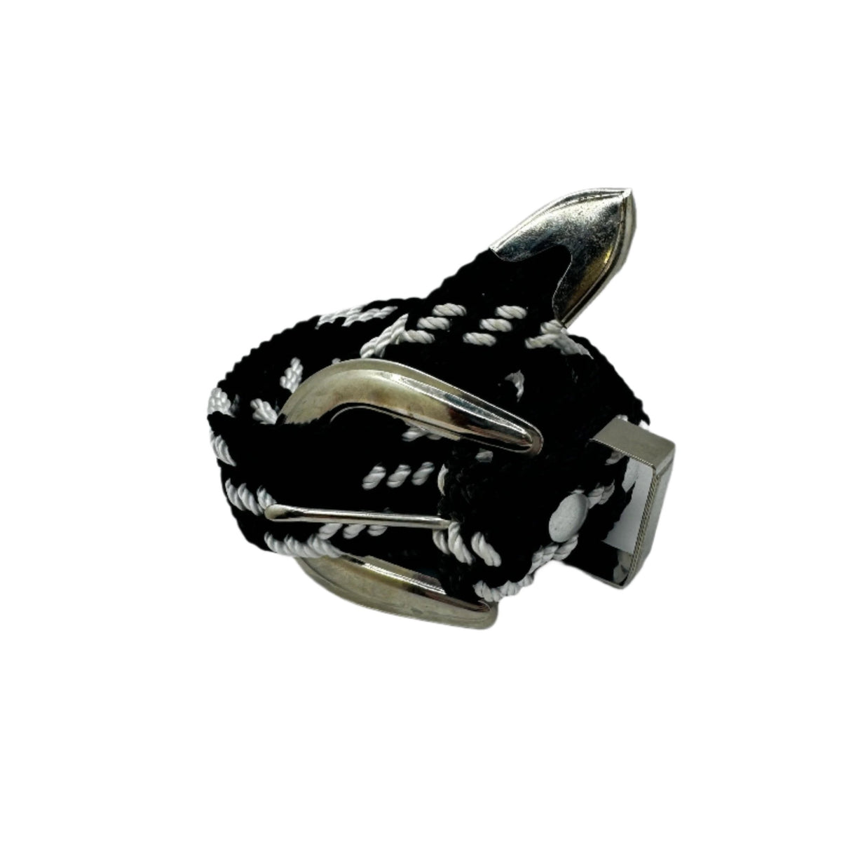 Lady's Thin Black/White Braided Belt