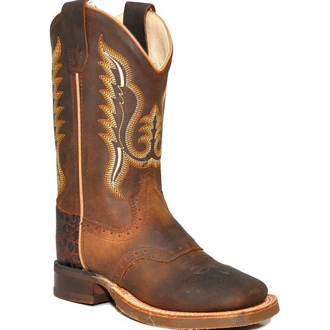 Old West Kids Corded Brown Distress Cowboy Boots