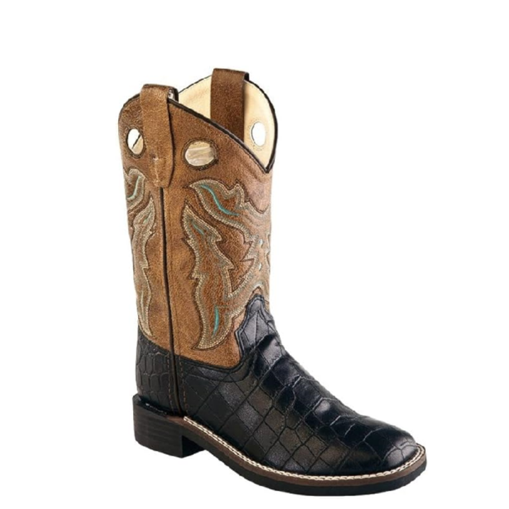 Old West Boys Black Croco/Light Brown Crackle Boot