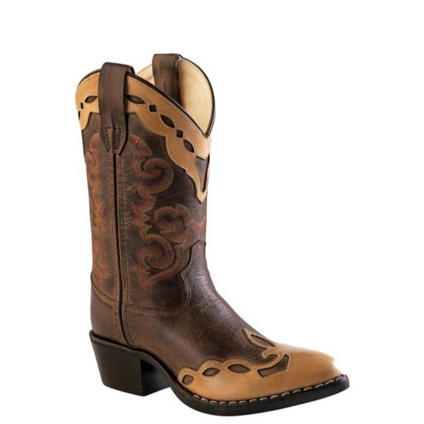 Old West Boys Brown With Tan Design Boot