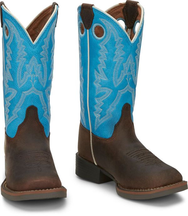 Justin Chocolate Brown Buffalo Kids Western Boot