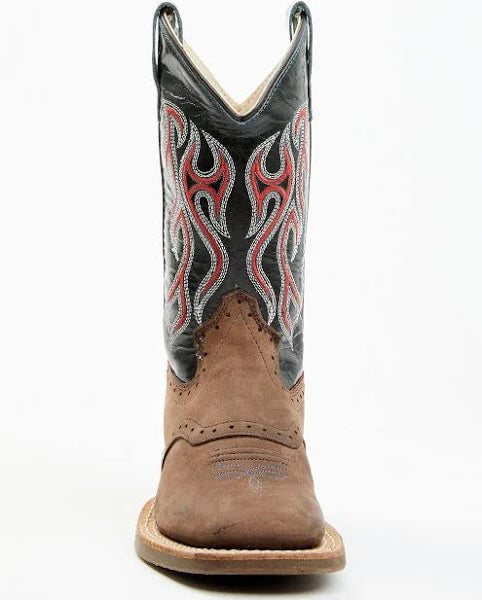 Old West Boys Red Embroidered Black Square Toe Boot