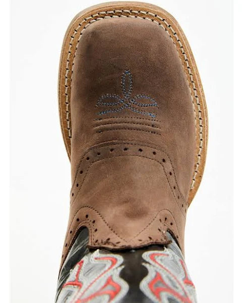 Old West Boys Red Embroidered Black Square Toe Boot