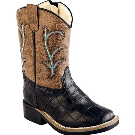 Old West Boys Black Croco/Light Brown Crackle Boot