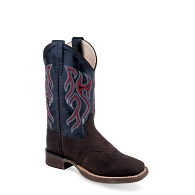 Old West Boys Red Embroidered Black Square Toe Boot