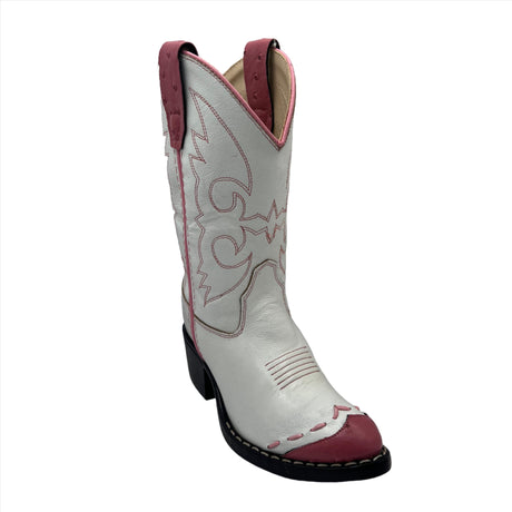 Old West White With Pink J Toe Boot