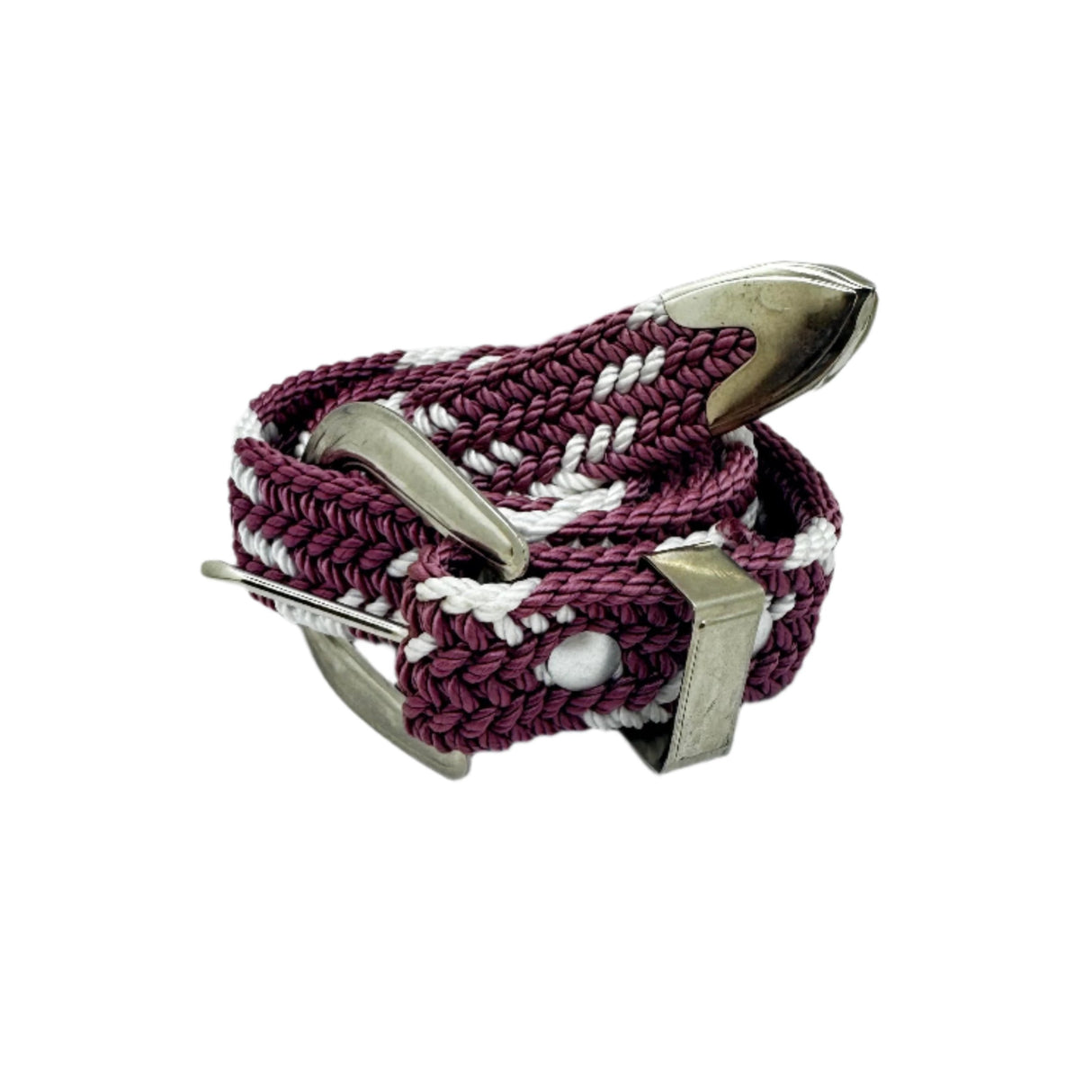 Lady's Thin Rose/White Braided Belt