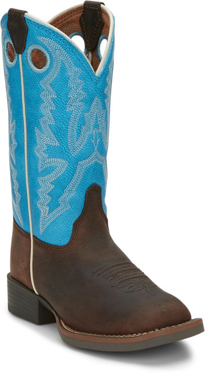 Justin Chocolate Brown Buffalo Kids Western Boot