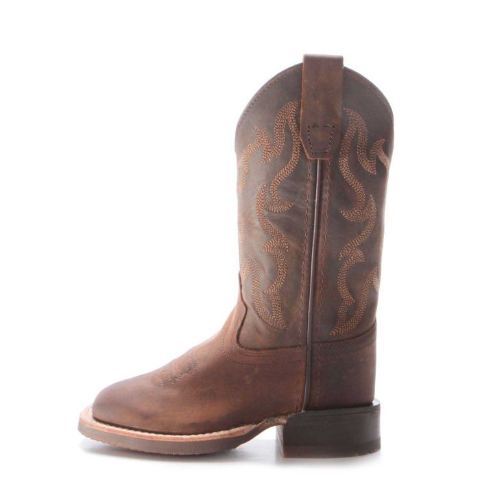 Old West Kids Leather Square Toe Western Boots