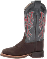 Old West Boys Red Embroidered Black Square Toe Boot